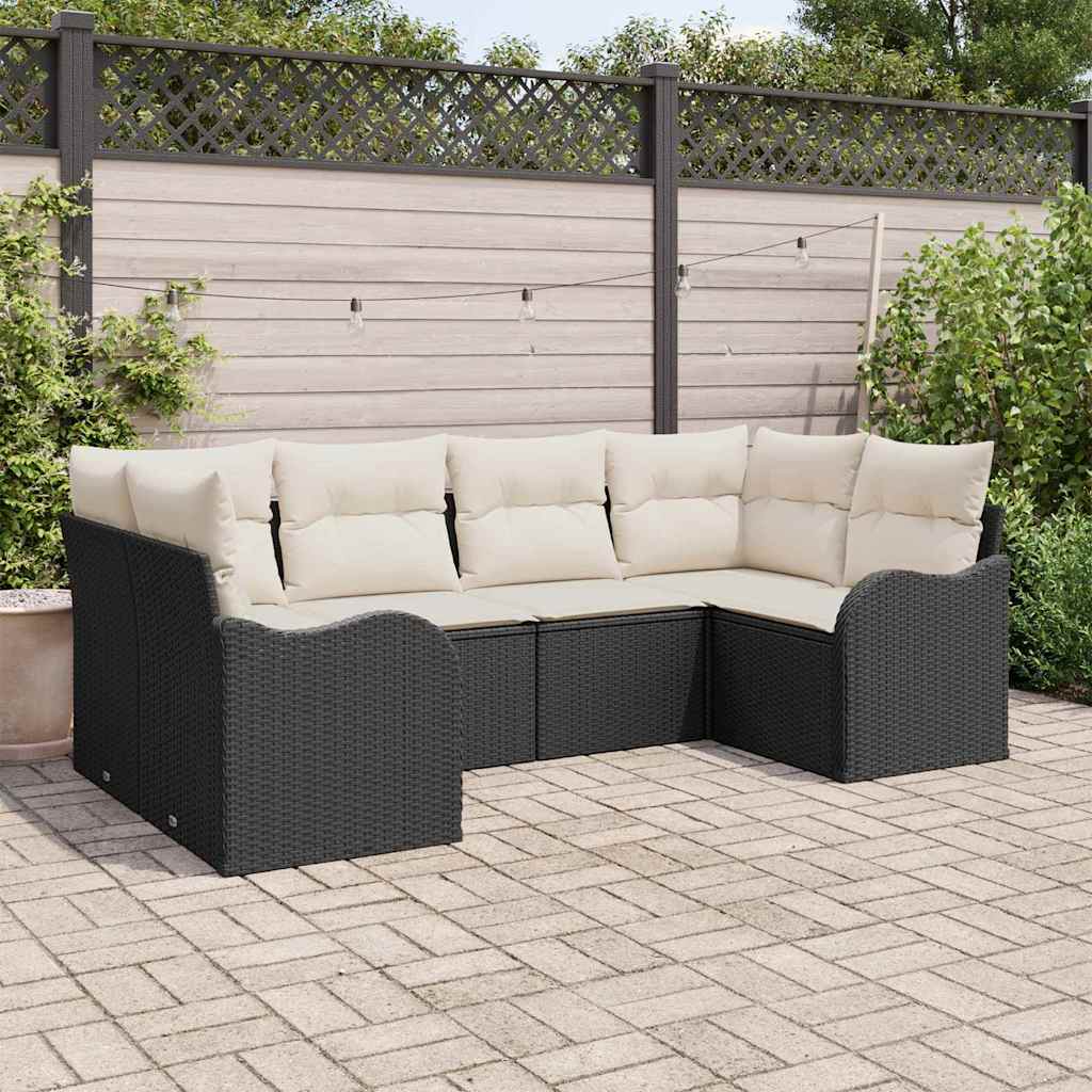 Conjunto de sofá de jardín con cojín 6 pcs Negro Poliratán