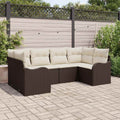 Conjunto de sofá de jardín con cojín 6 pcs Marrón Poliratán