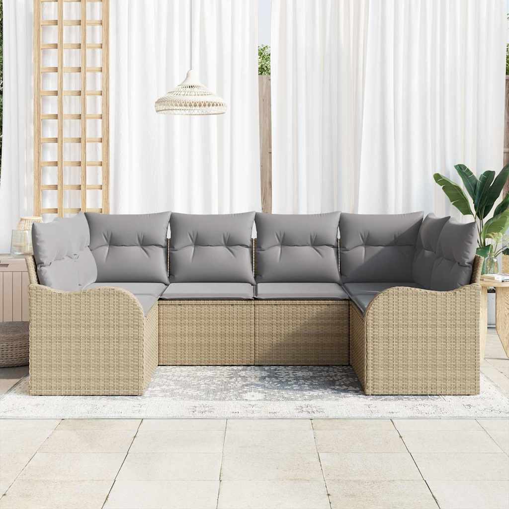 Conjunto de sofá de jardín con cojín 6 pcs Beige Poliratán