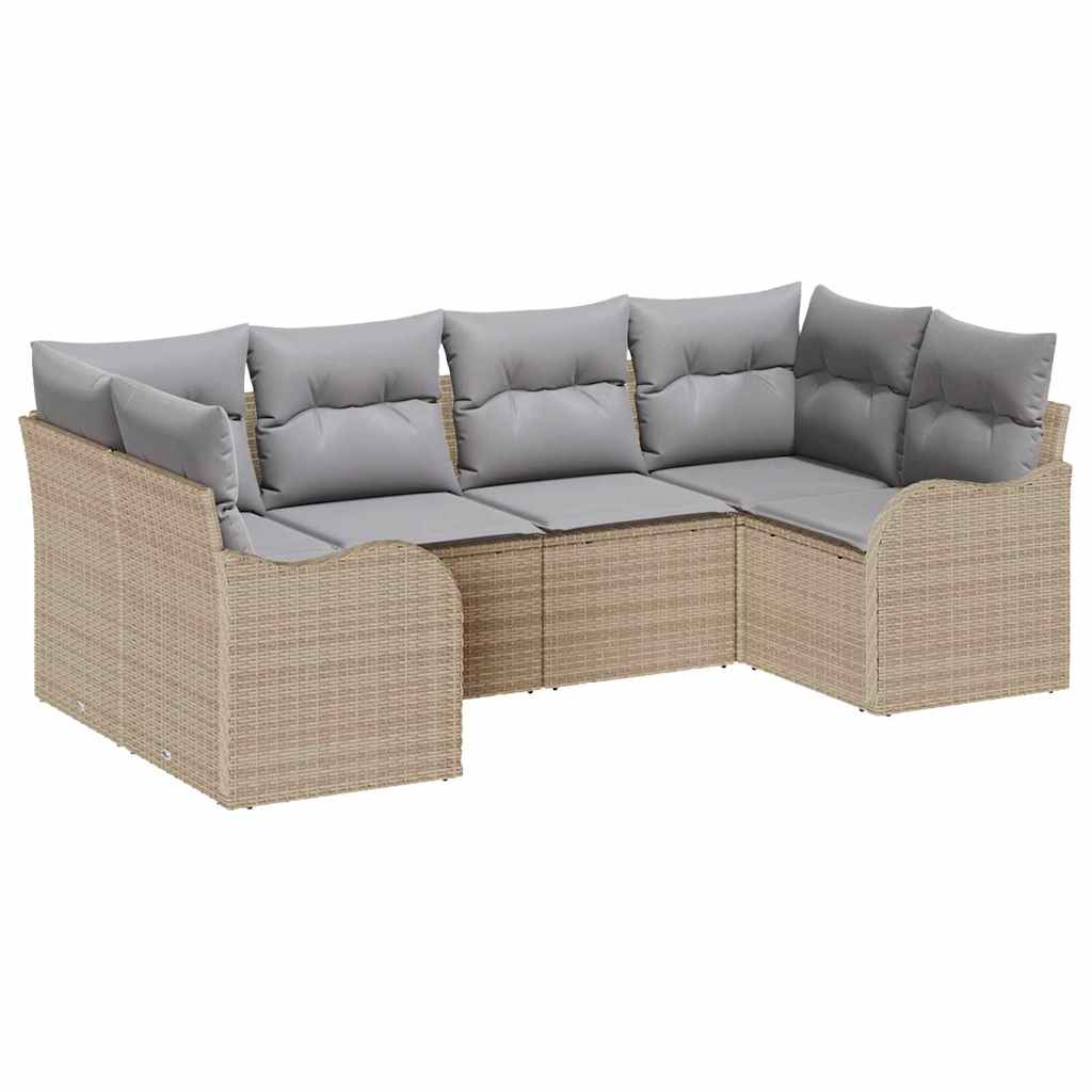 Conjunto de sofá de jardín con cojín 6 pcs Beige Poliratán