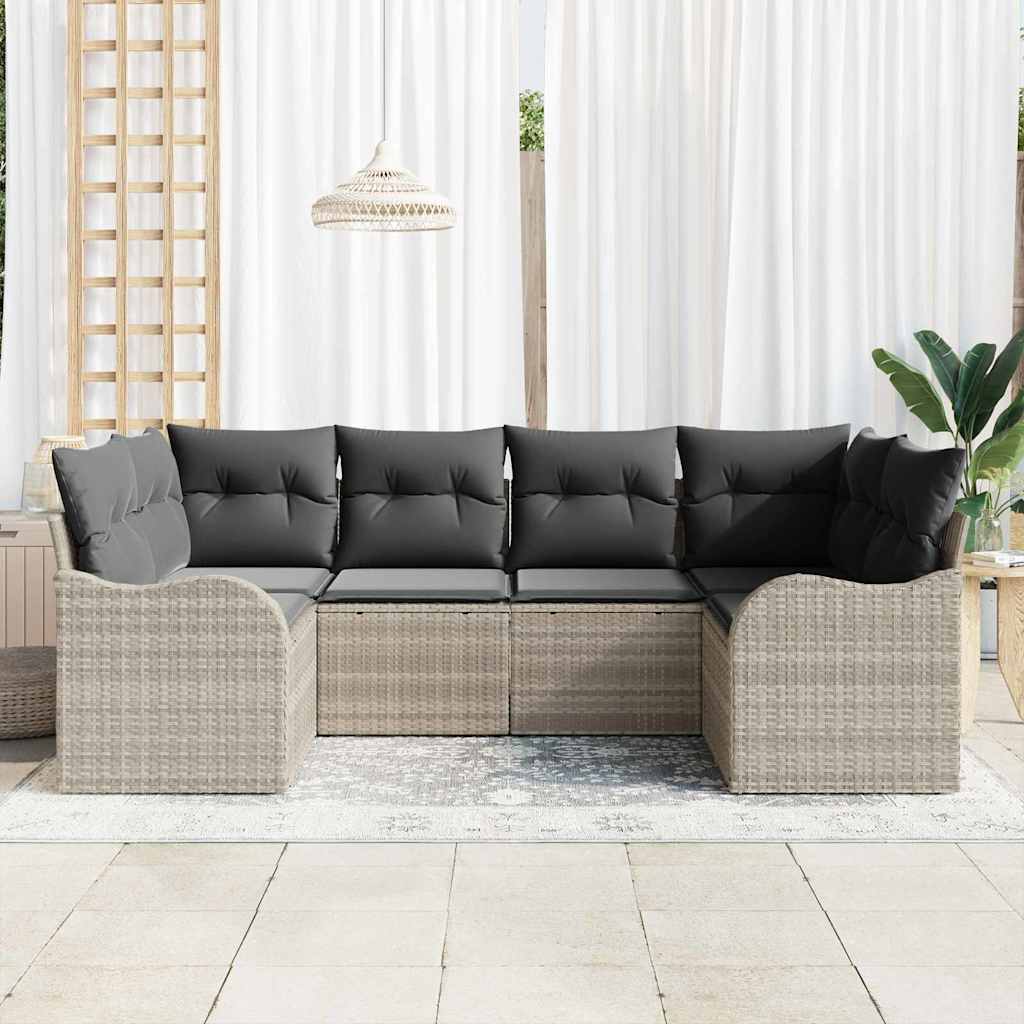 Conjunto de sofá de jardín con cojín 6 pcs Gris claro Poliratán