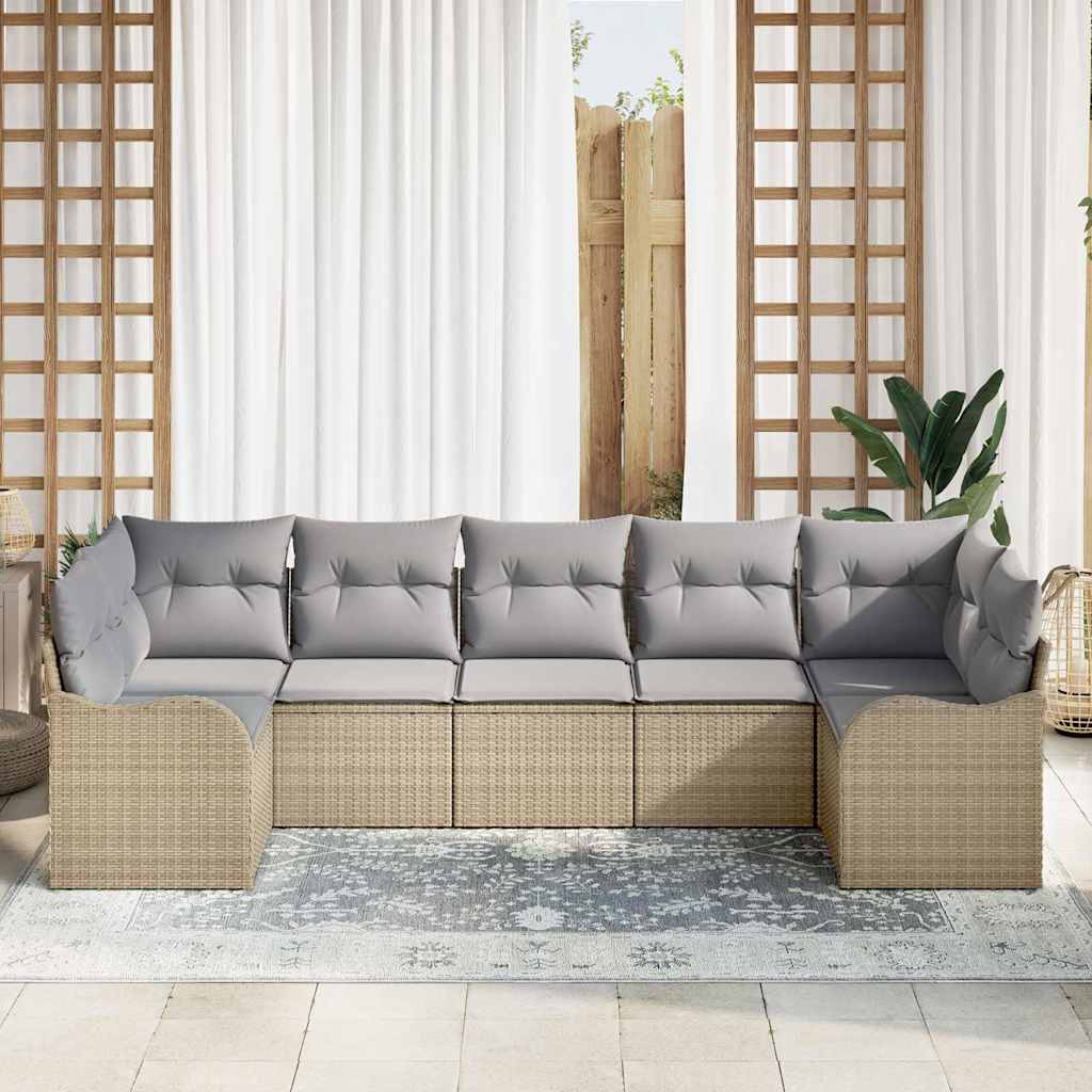 Conjunto de sofá de jardín Beige ratán sintético