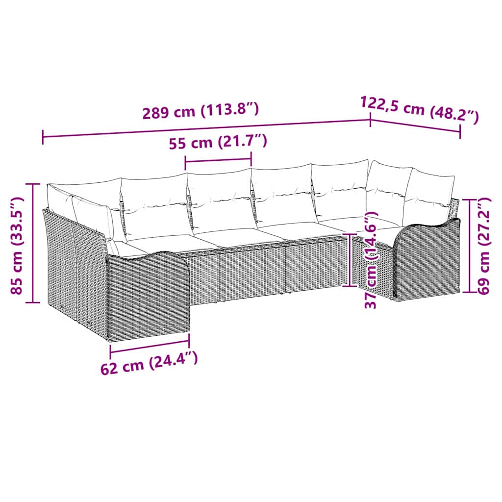 Conjunto de sofá de jardín Beige ratán sintético