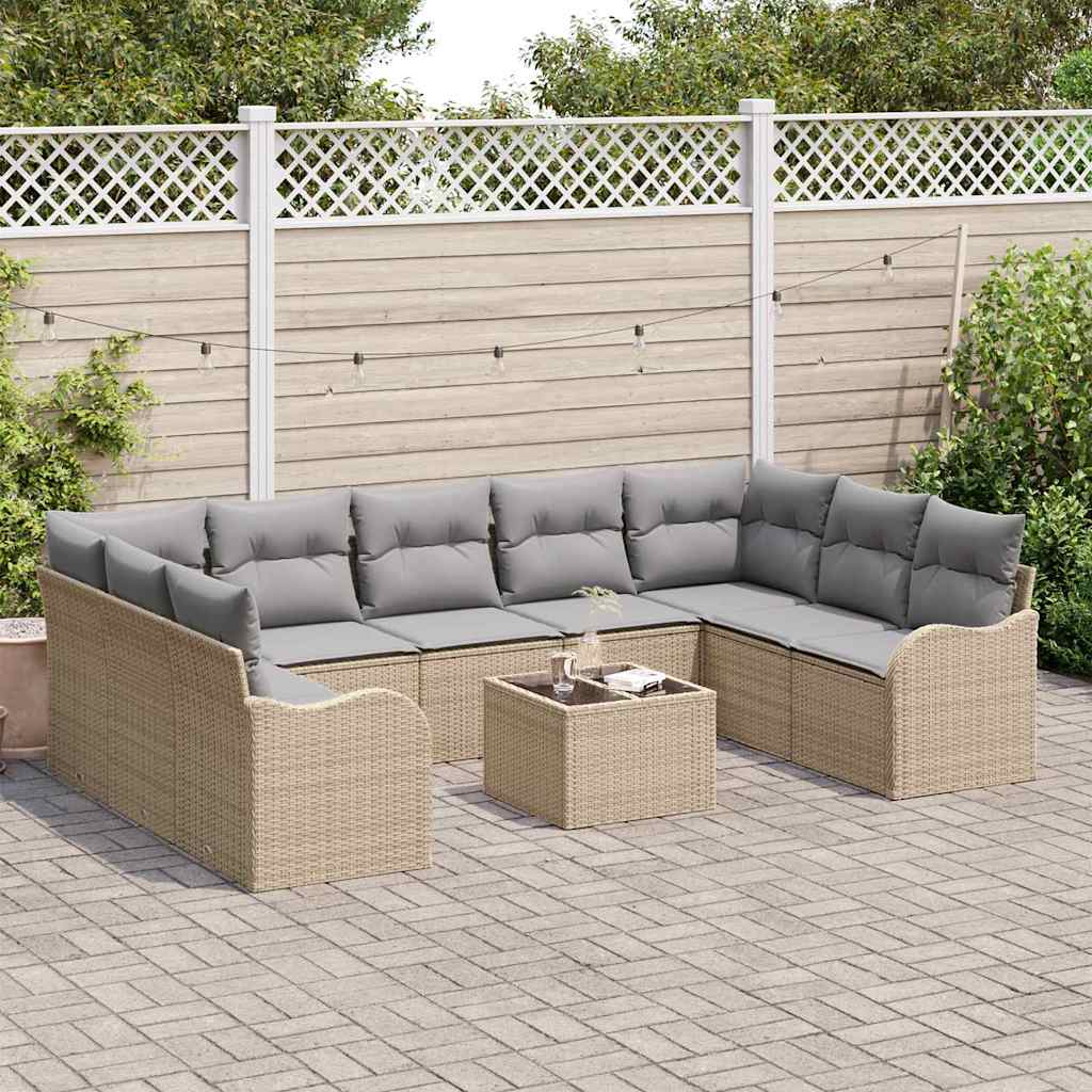 Conjunto de sofá de jardín 10 pcs Beige ratán sintético