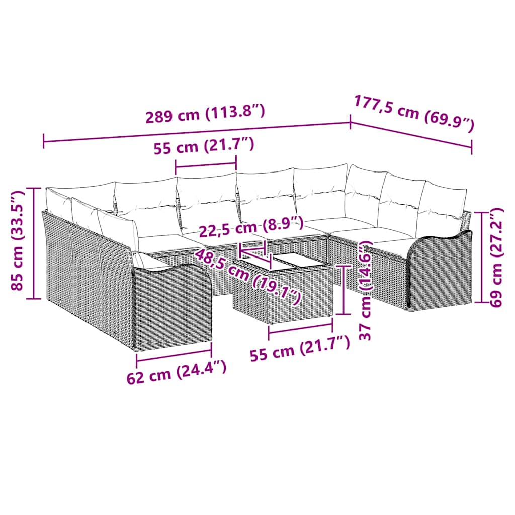 Conjunto de sofá de jardín 10 pcs Beige ratán sintético