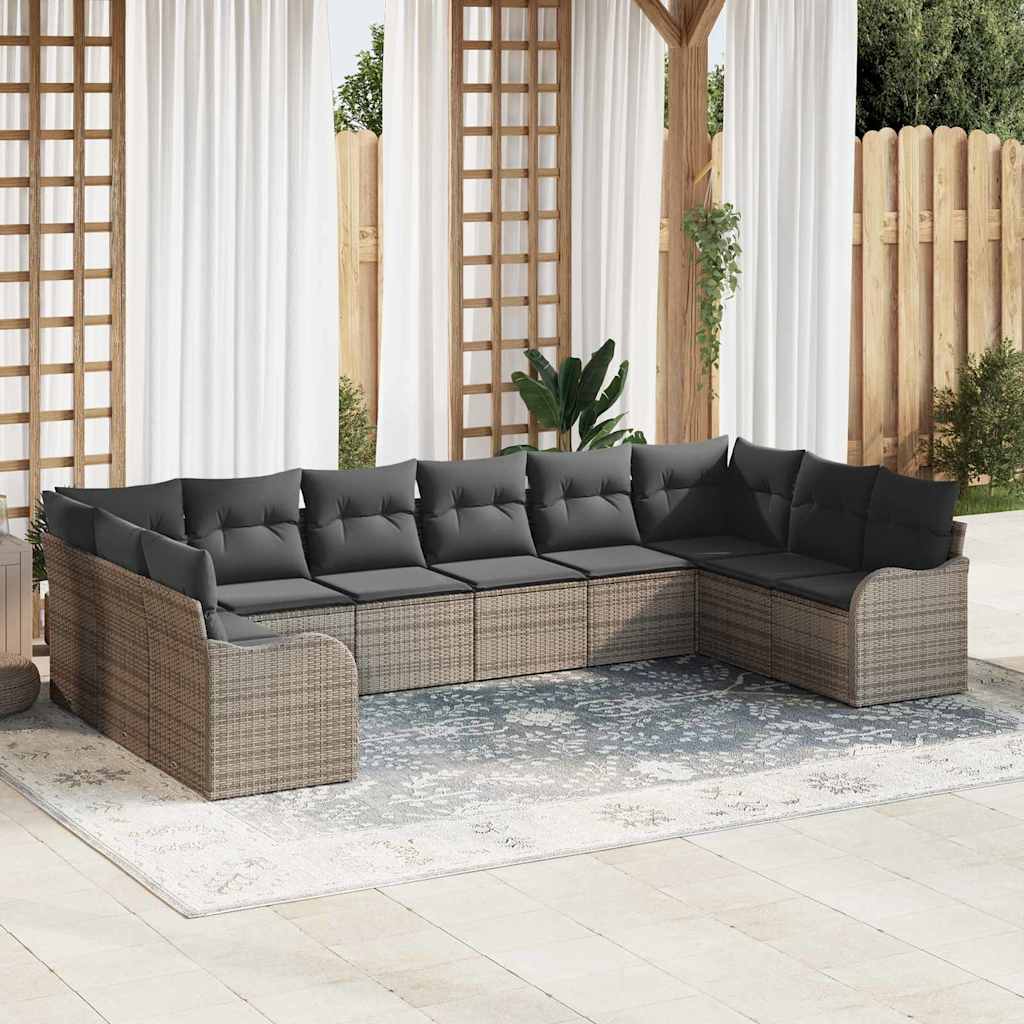 Conjunto de sofá de jardín con cojín Marrón ratán sintético