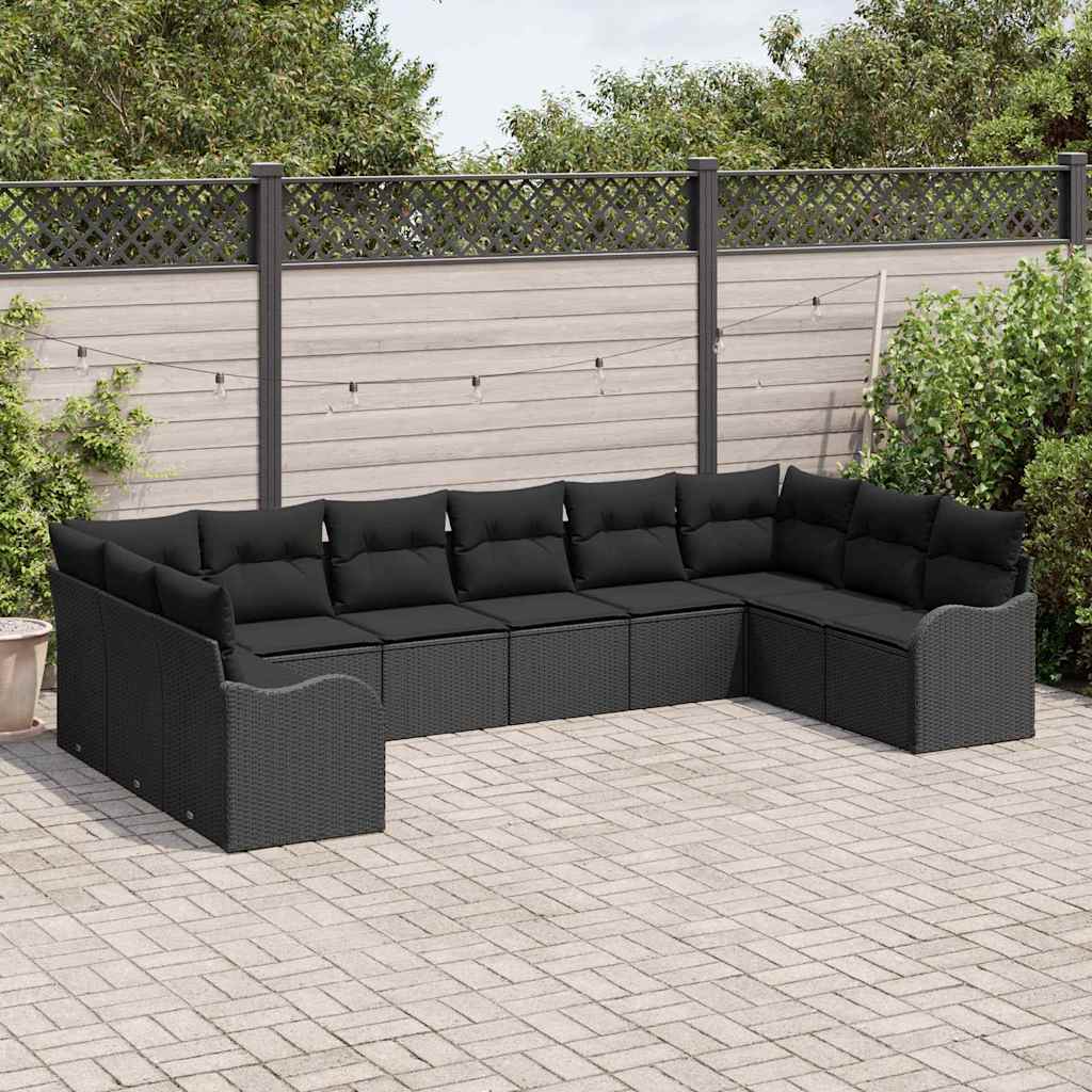 Conjunto de sofá de jardín 10 pcs Negro ratán sintético