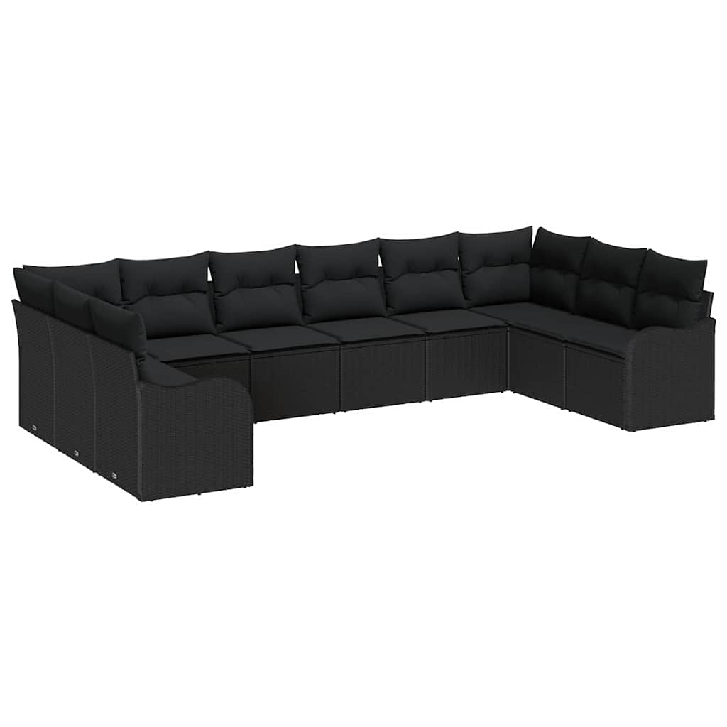 Conjunto de sofá de jardín 10 pcs Negro ratán sintético