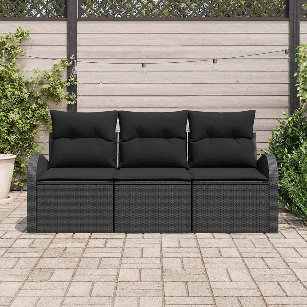Conjunto de sofá de jardín Negro ratán sintético