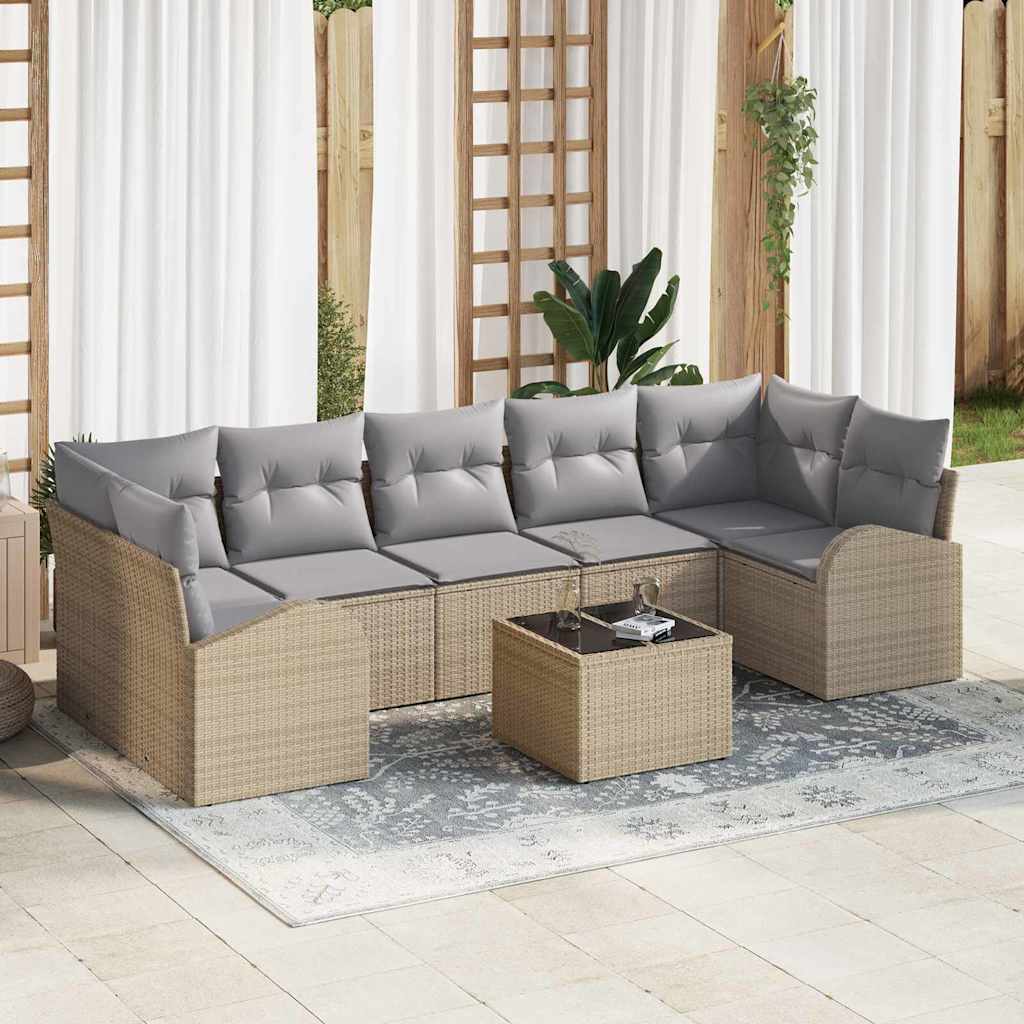 Conjunto de sofá de jardín 7 pcs Beige Rattan de Poliéster
