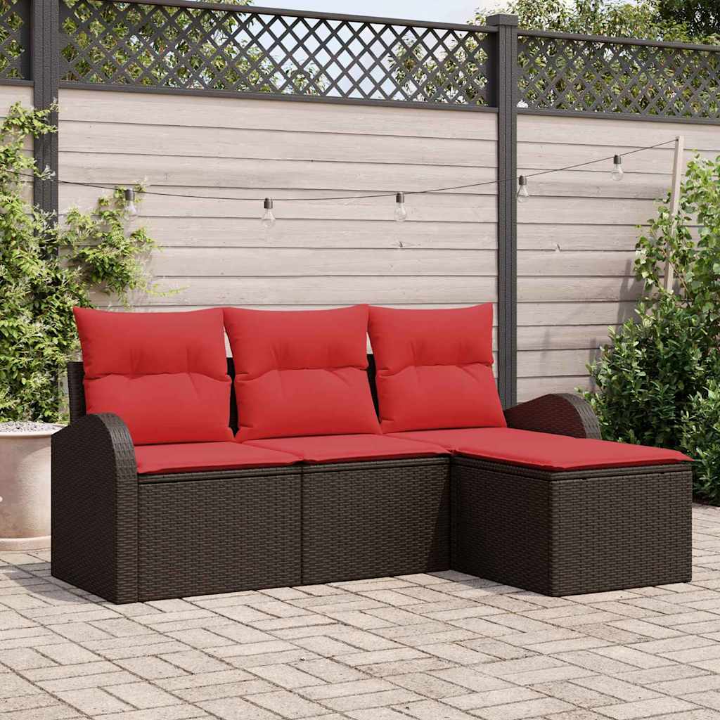 Conjunto de sofá de jardín Marrón ratán sintético