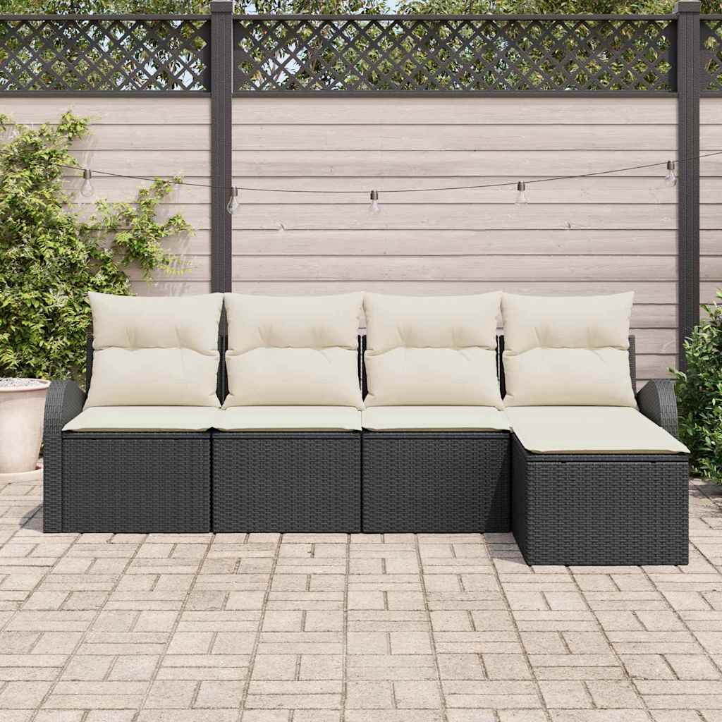 Conjunto de sofá de jardín 5 pcs Negro ratán sintético