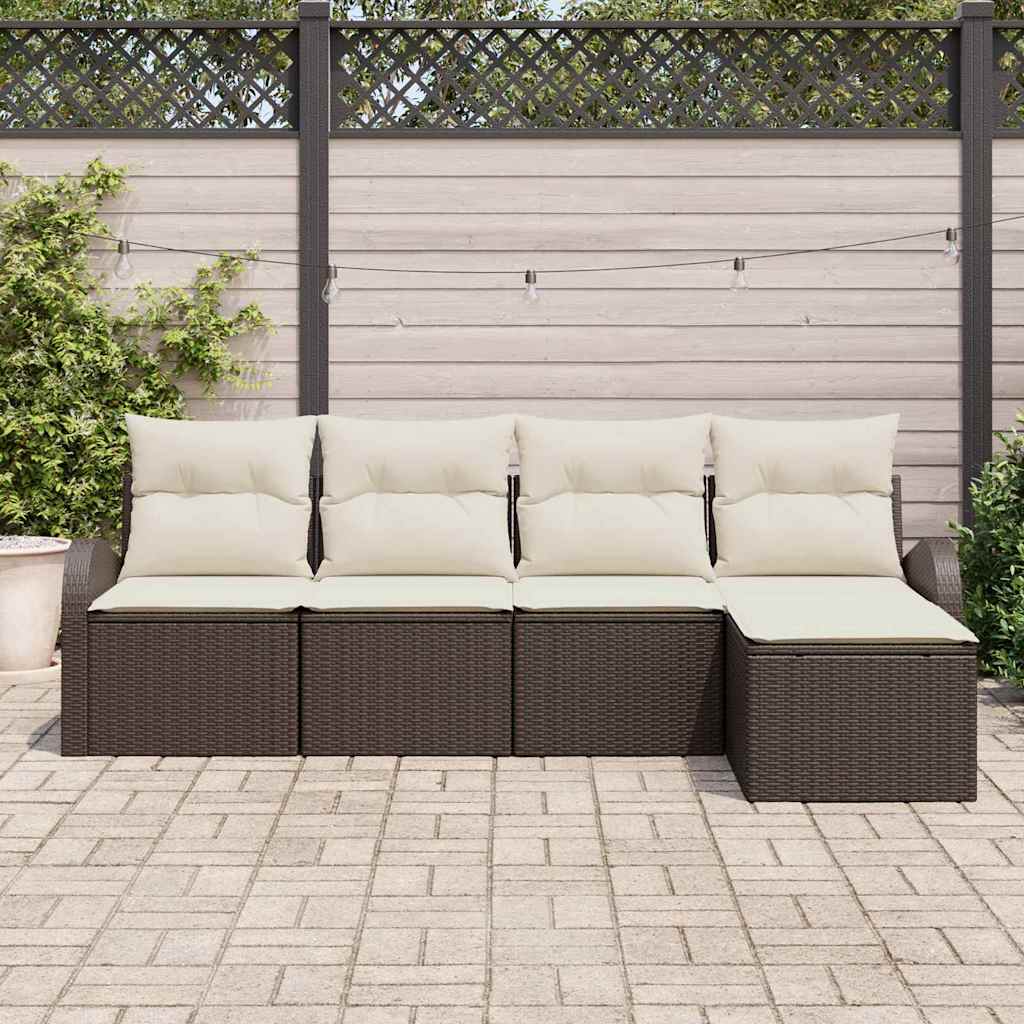 Conjunto de sofá de jardín 5 pcs Marrón ratán sintético