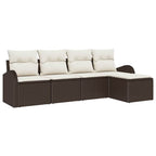 Conjunto de sofá de jardín 5 pcs Marrón ratán sintético