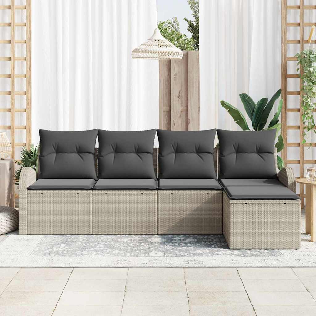 Conjunto de sofá de jardín 5 pcs Gris claro ratán sintético