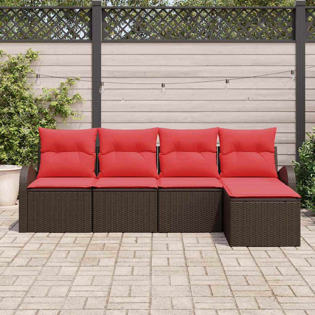 Conjunto de sofá de jardín 5 pcs Marrón ratán sintético