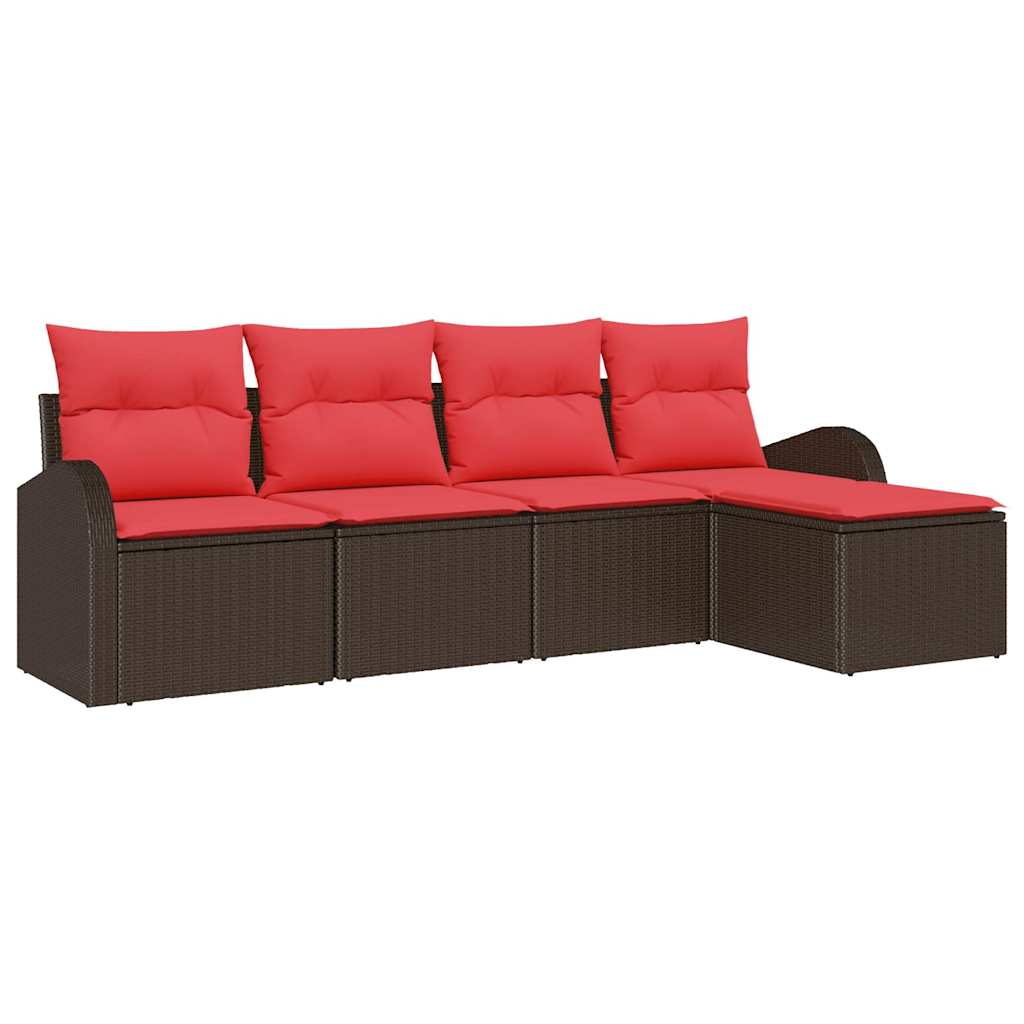 Conjunto de sofá de jardín 5 pcs Marrón ratán sintético