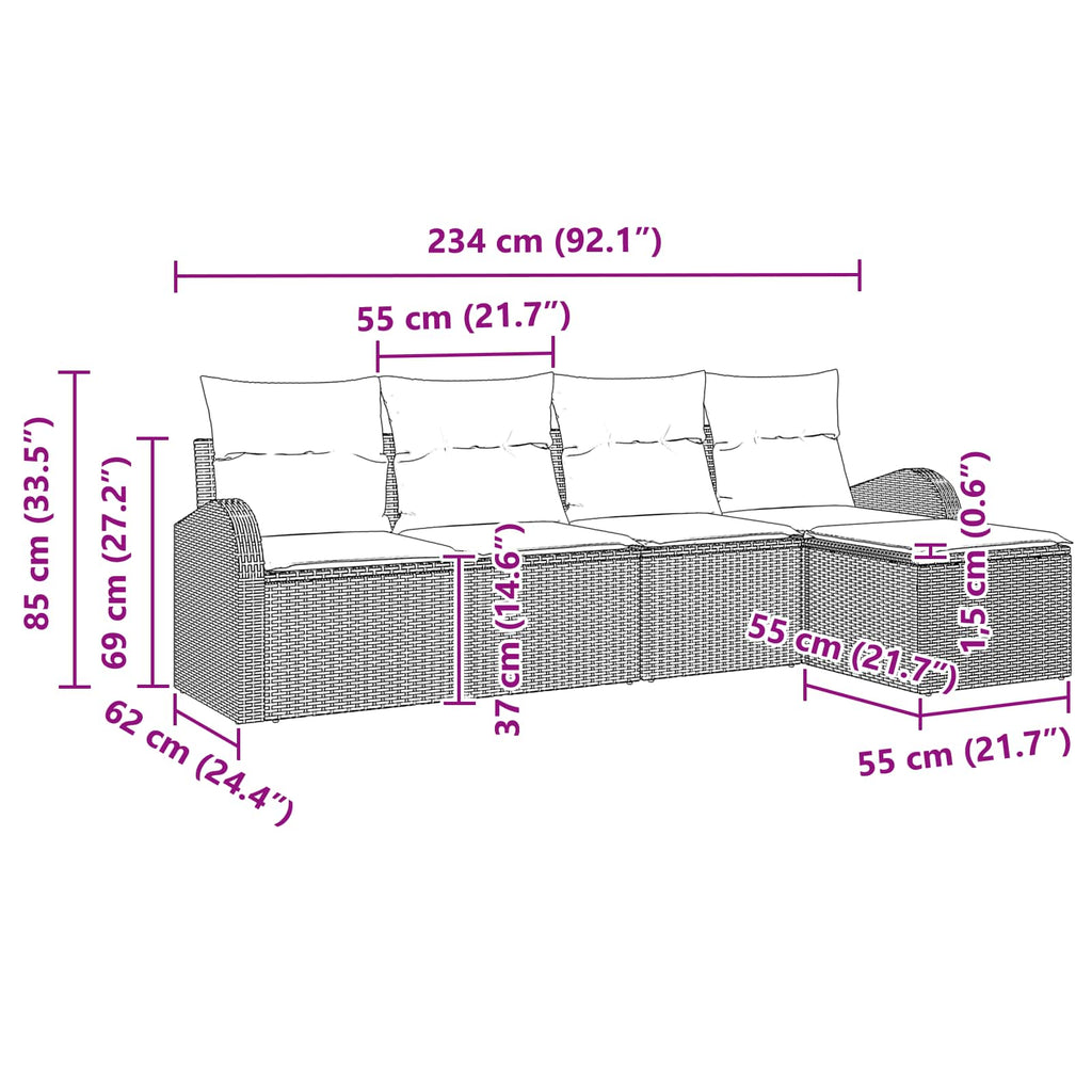 Conjunto de sofá de jardín 5 pcs Marrón ratán sintético