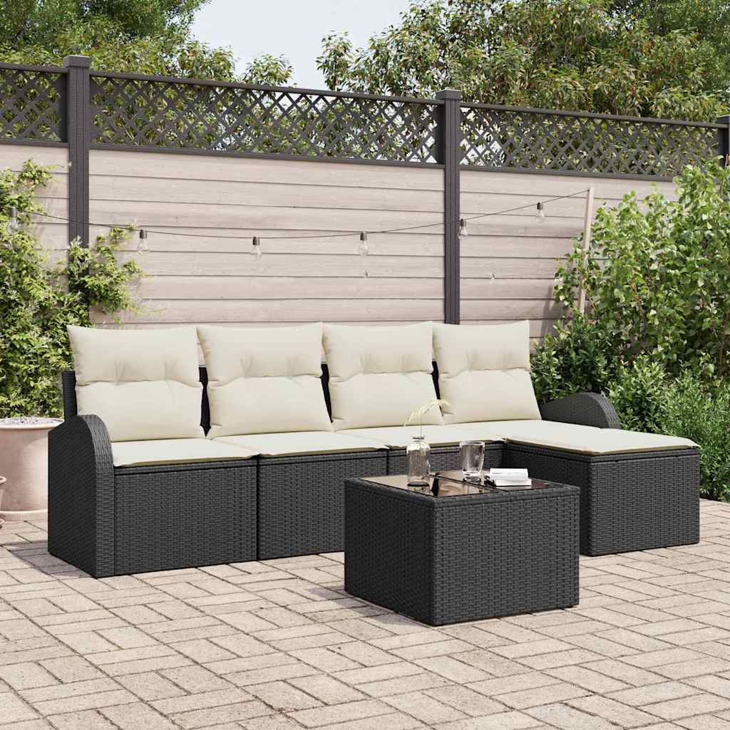 Conjunto de sofá de jardín con cojín 6 pcs Negro Poliratán