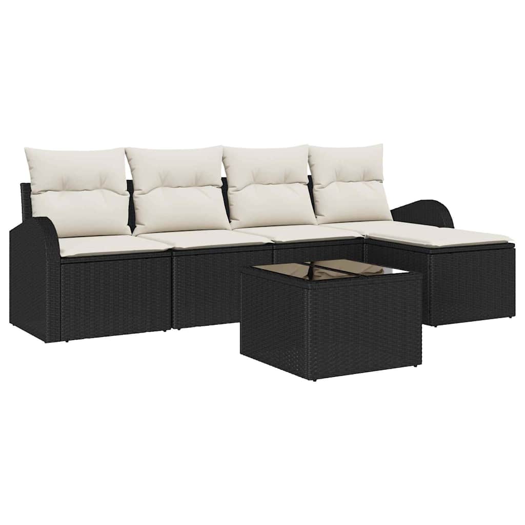 Conjunto de sofá de jardín con cojín 6 pcs Negro Poliratán