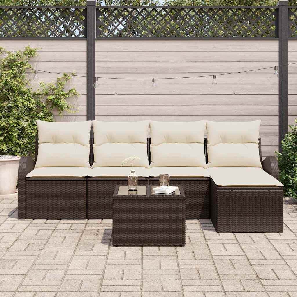 Conjunto de sofá de jardín con cojín 6 pcs Marrón Poliratán