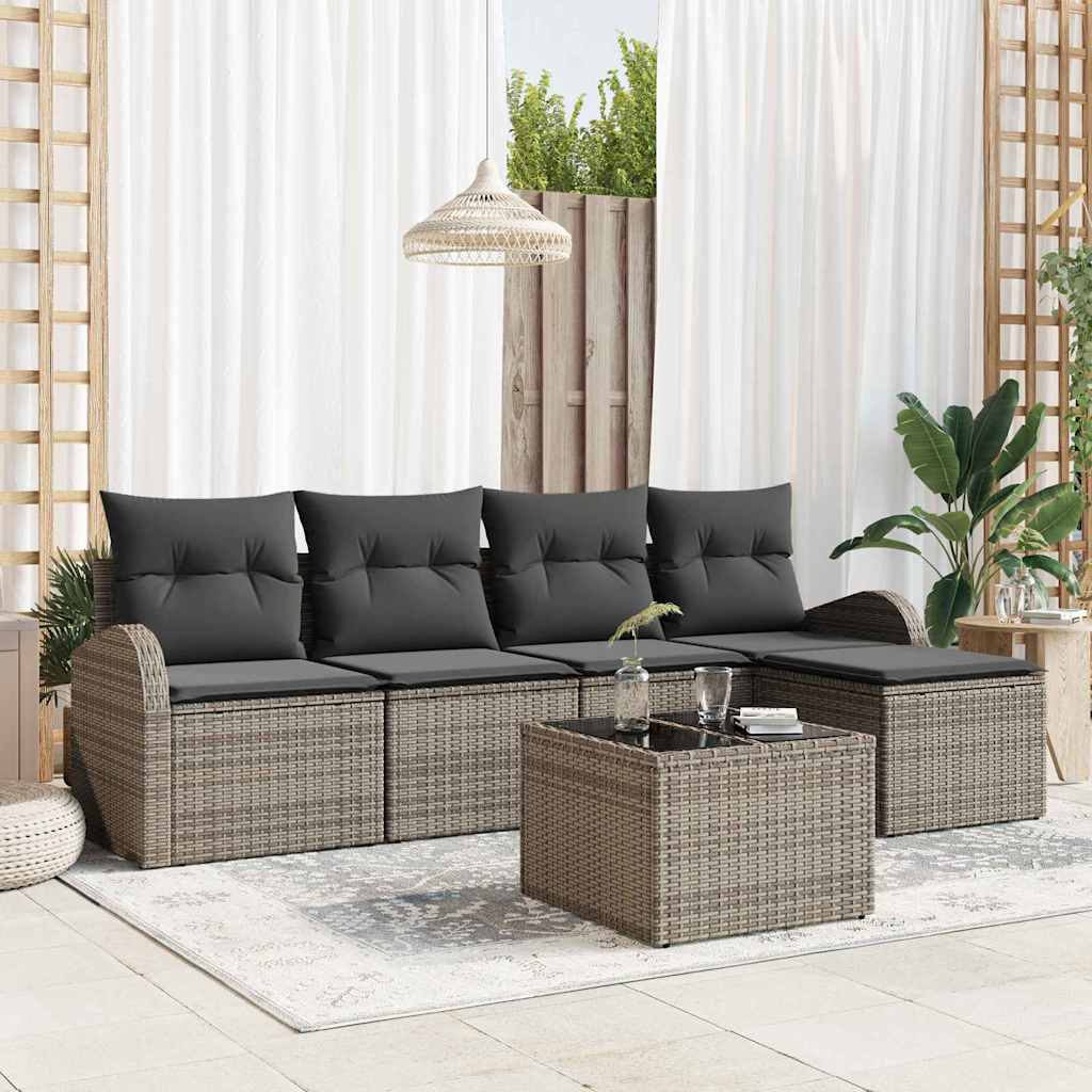 Conjunto de sofá de jardín 6 pcs Gris ratán sintético