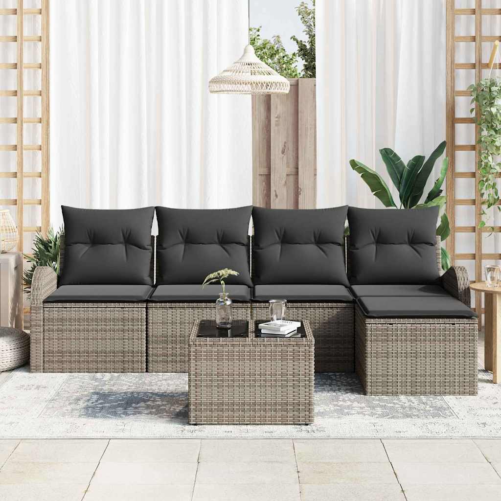 Conjunto de sofá de jardín 6 pcs Gris ratán sintético