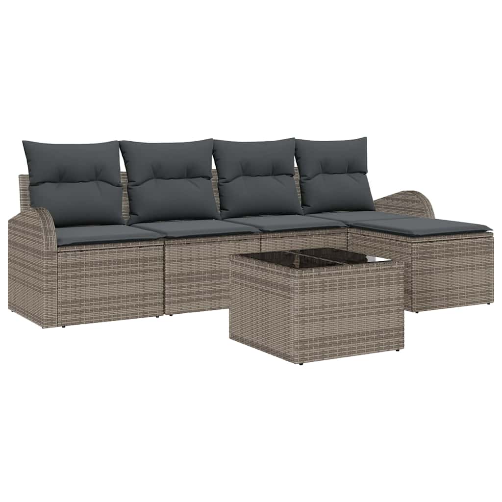 Conjunto de sofá de jardín 6 pcs Gris ratán sintético