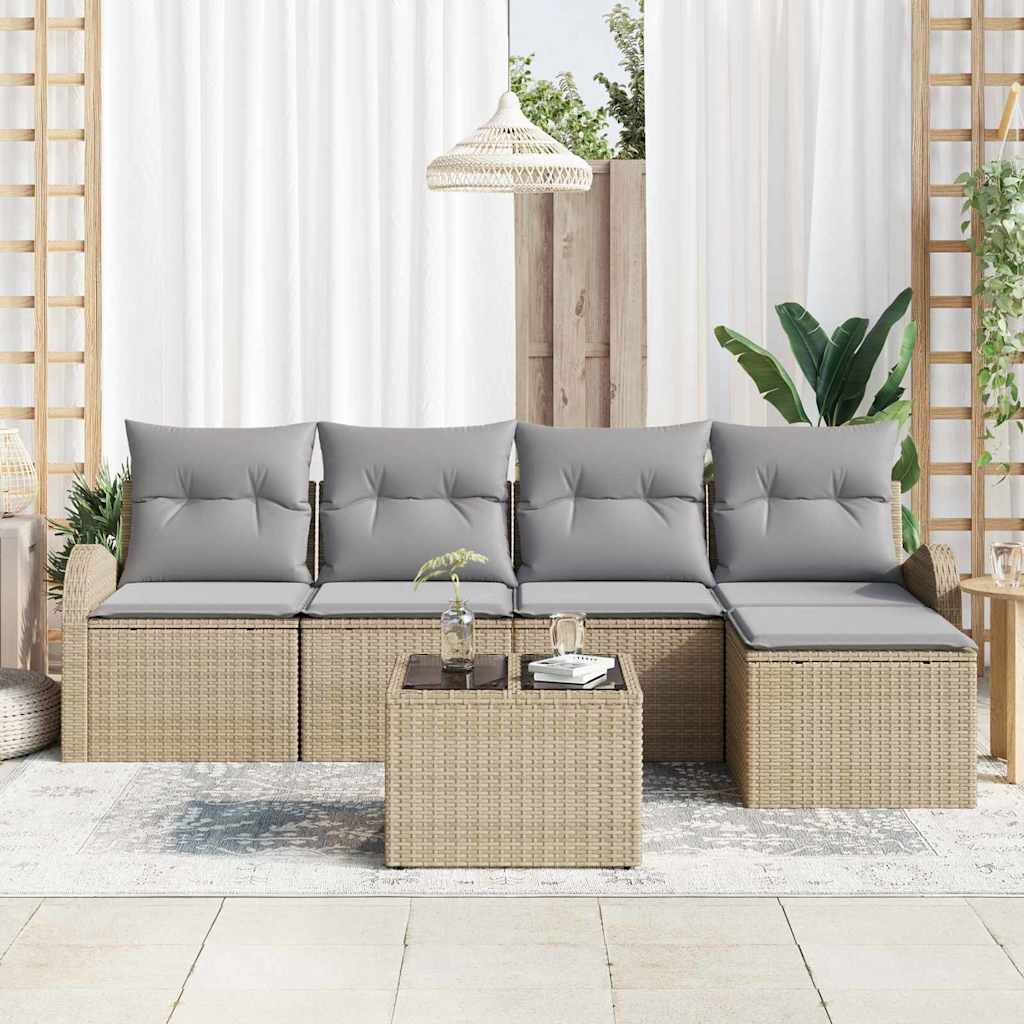Conjunto de sofá de jardín 6 pcs Beige ratán sintético