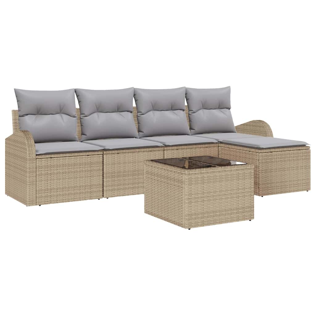 Conjunto de sofá de jardín 6 pcs Beige ratán sintético