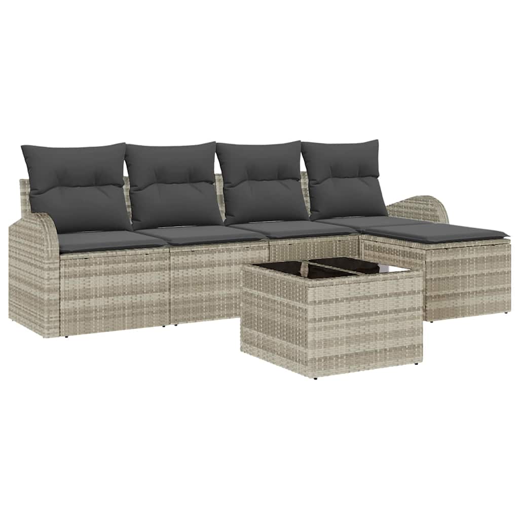 Conjunto de sofá de jardín 6 pcs Gris claro ratán sintético