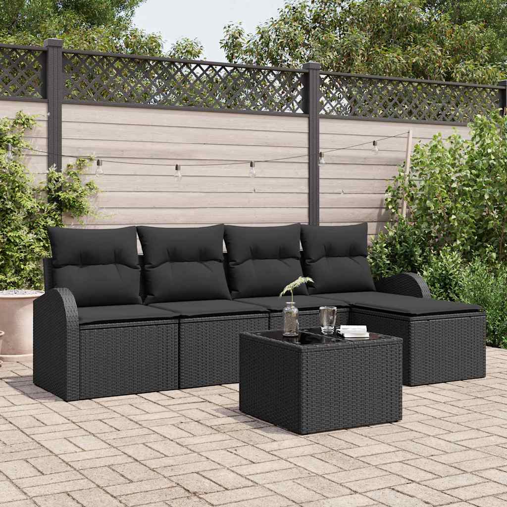 Conjunto de sofá de jardín 6 pcs Negro ratán sintético