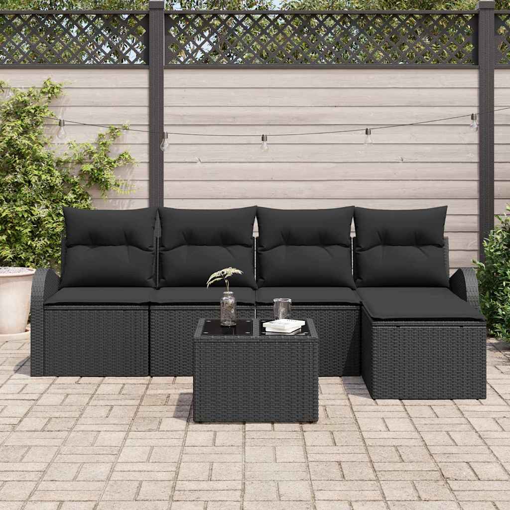 Conjunto de sofá de jardín 6 pcs Negro ratán sintético