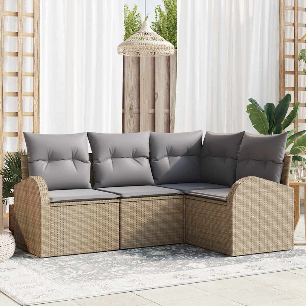 Conjunto de sofá de jardim 4 peças Bege vime sintético