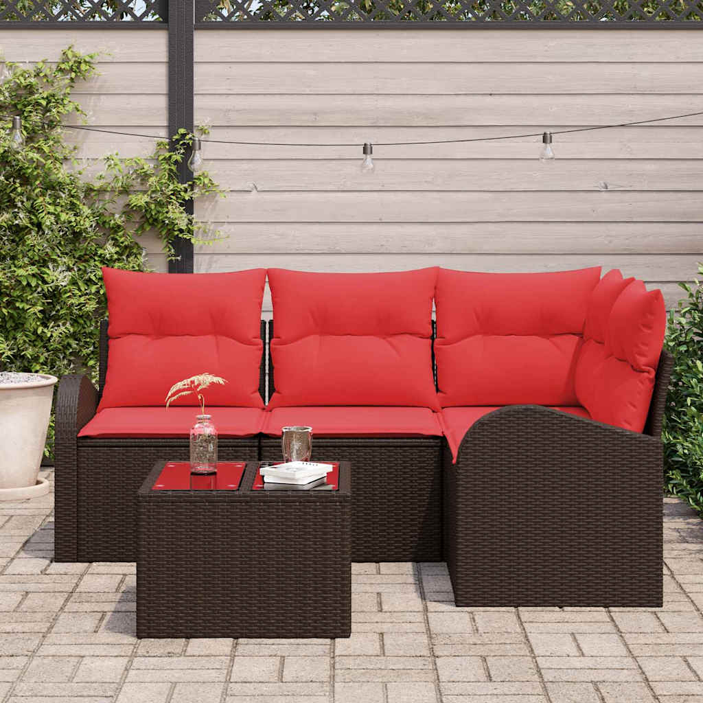 Conjunto de sofá de jardín 5 pcs Marrón ratán sintético