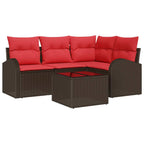 Conjunto de sofá de jardín 5 pcs Marrón ratán sintético