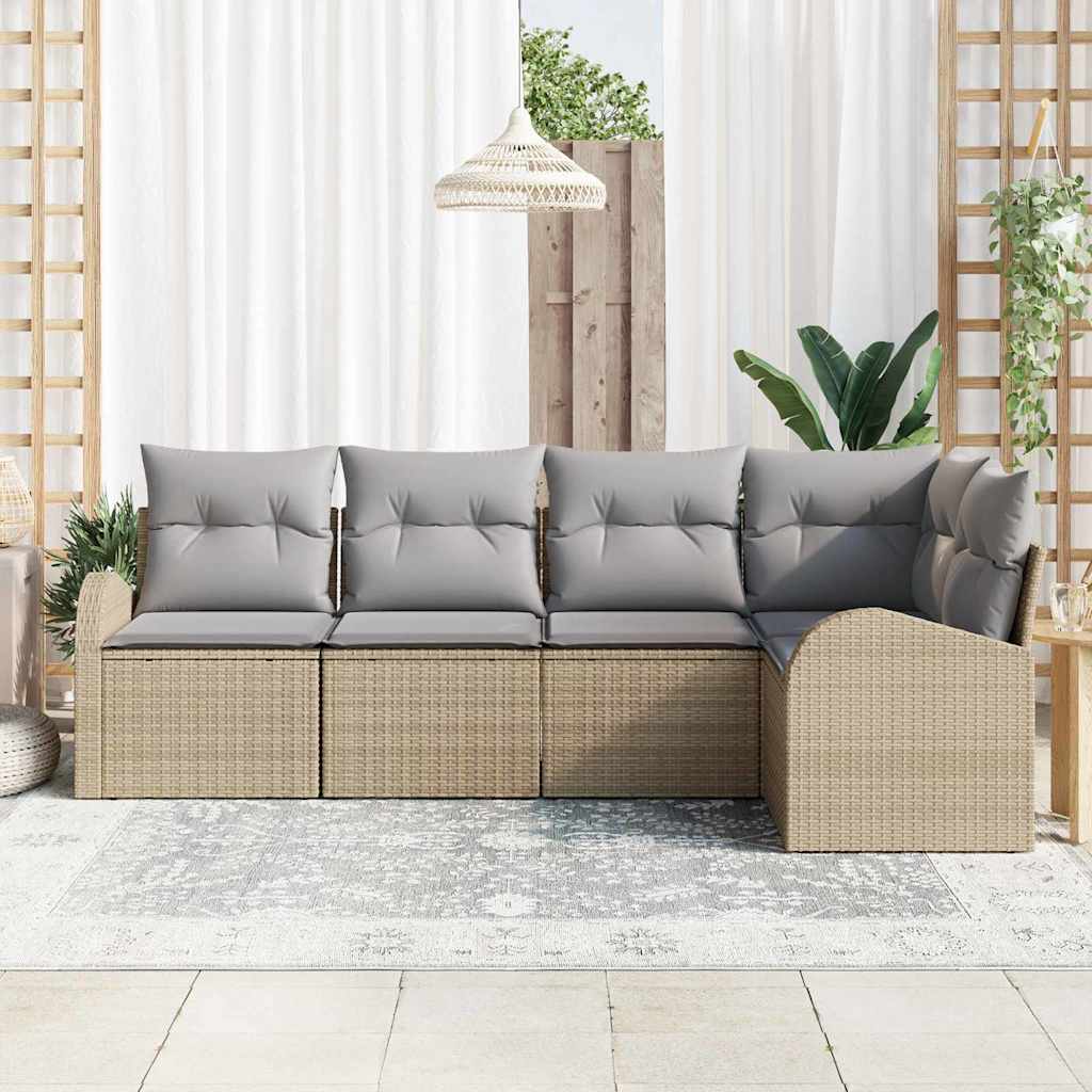 Juego de Sofá con cojín 5 pcs Beige Poliéster