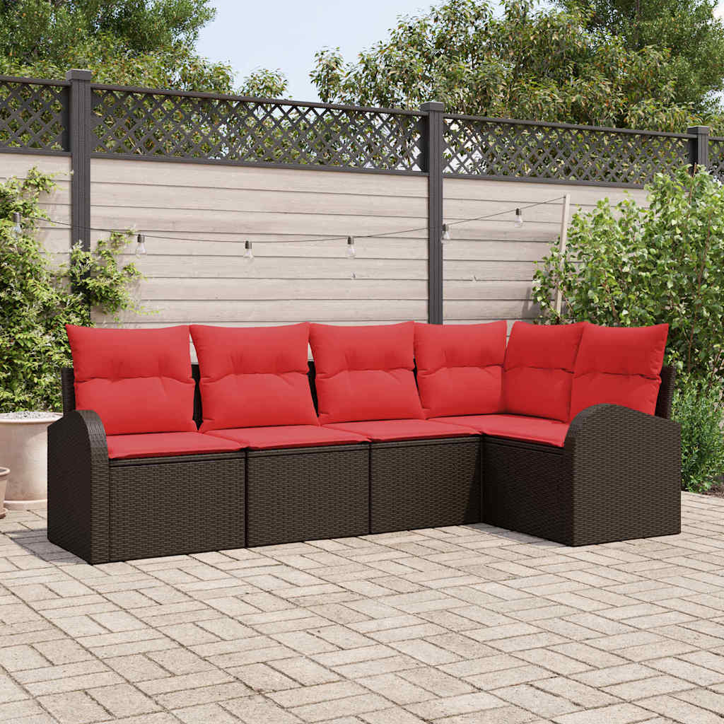 Conjunto de sofá de jardín 5 pcs Marrón ratán sintético