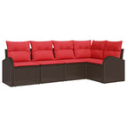 Conjunto de sofá de jardín 5 pcs Marrón ratán sintético