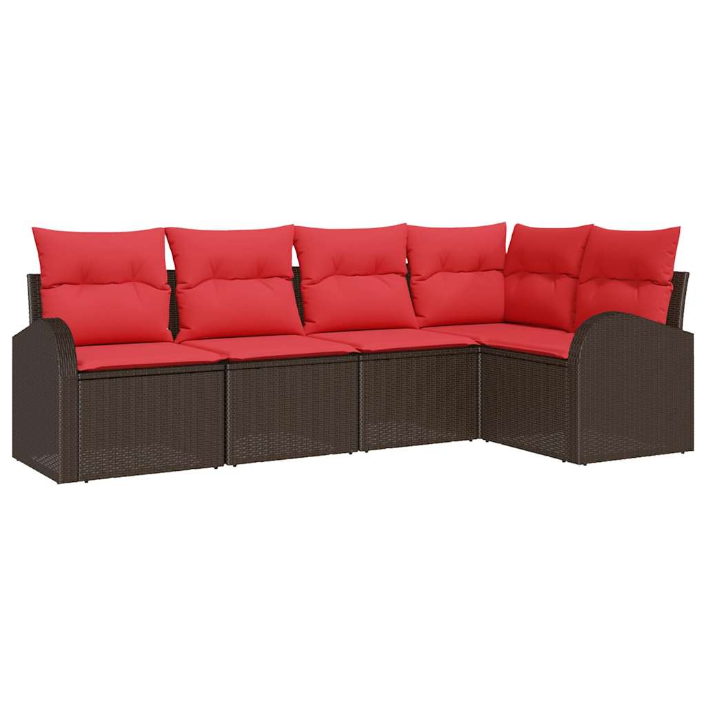 Conjunto de sofá de jardín 5 pcs Marrón ratán sintético