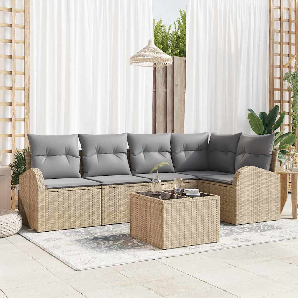 Juego de Sofá con cojín 5 pcs Beige Poliéster