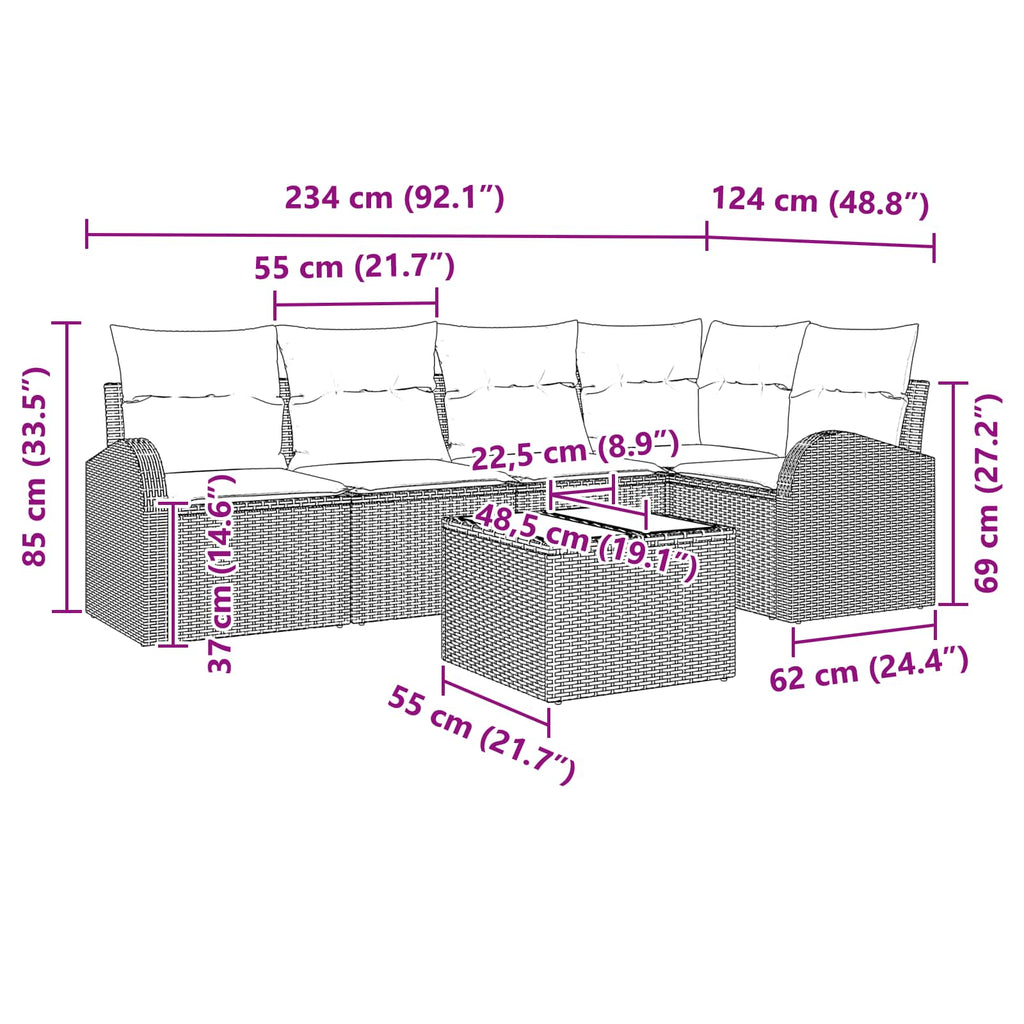Conjunto de sofá de jardín Marrón ratán sintético