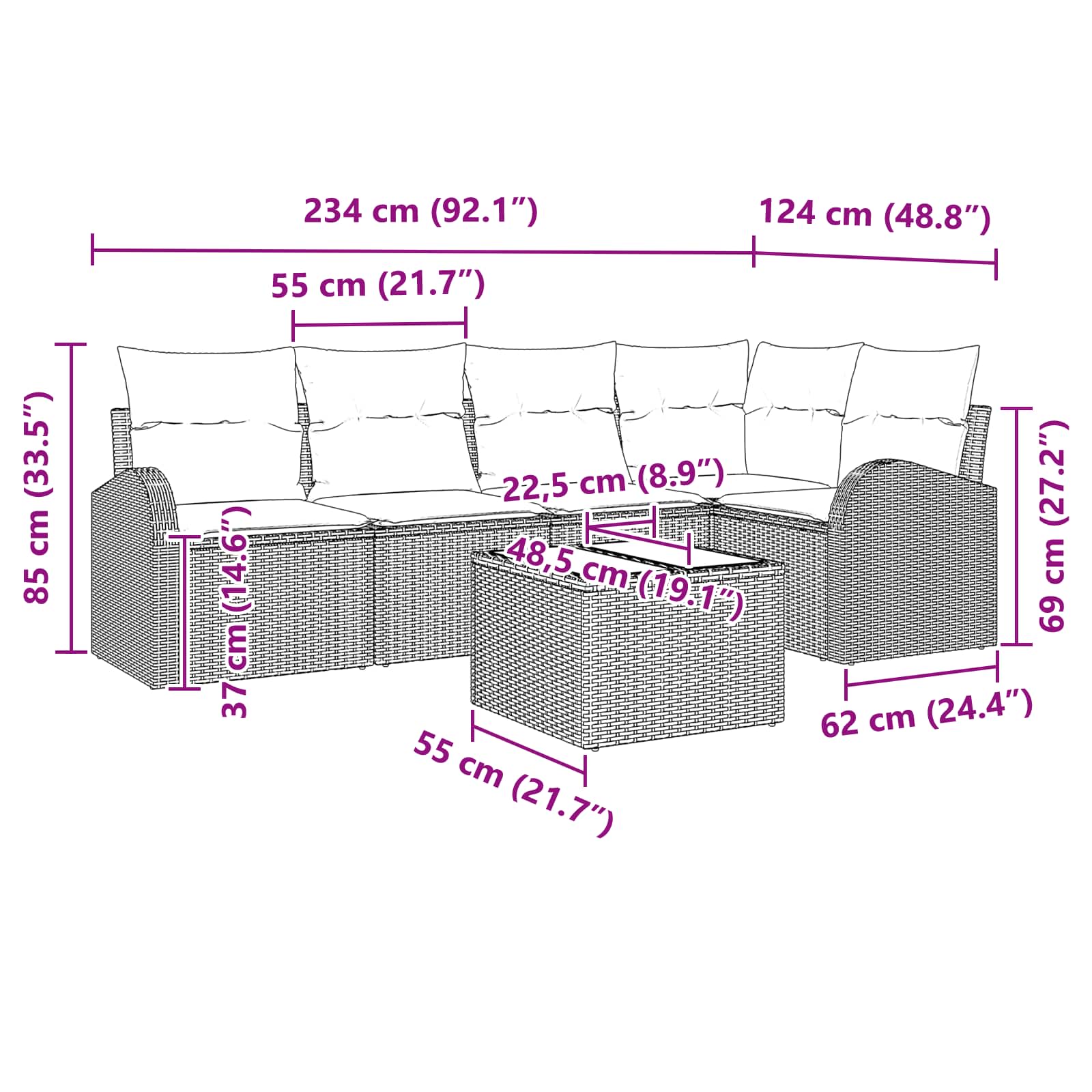 Conjunto de sofá de jardín Marrón ratán sintético