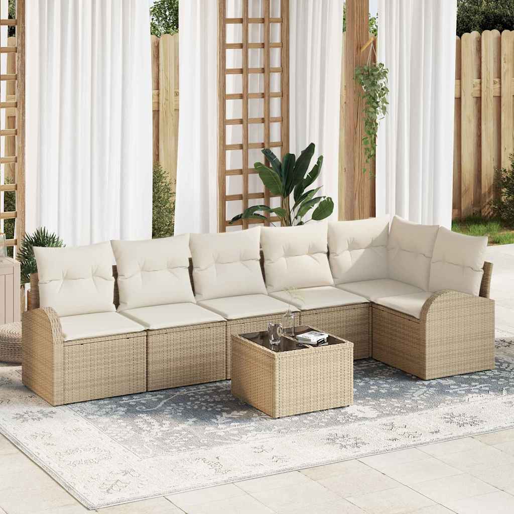 7-piece Garden Sofa Set Beige Synthetic Rattan