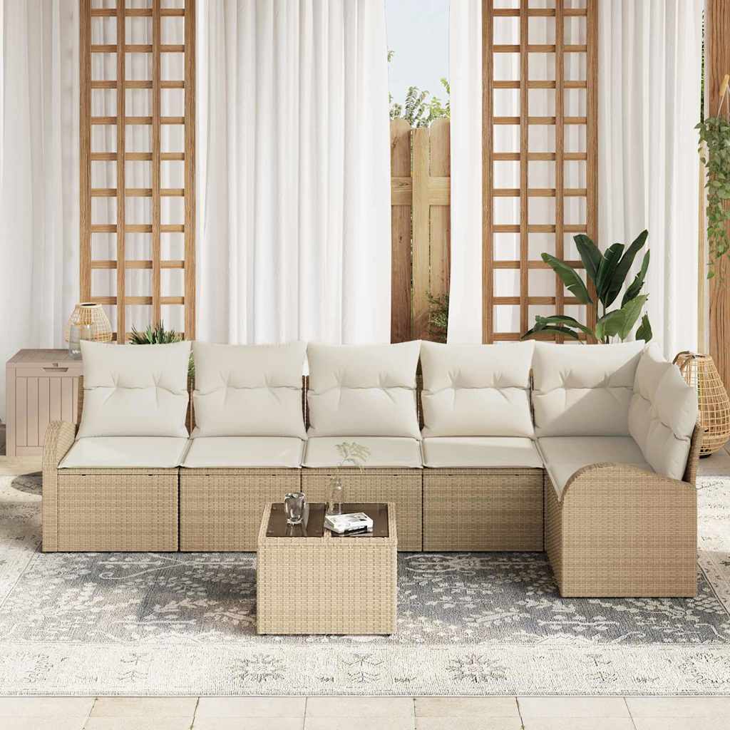 Conjunto de sofá de jardín 7 pcs Beige ratán sintético