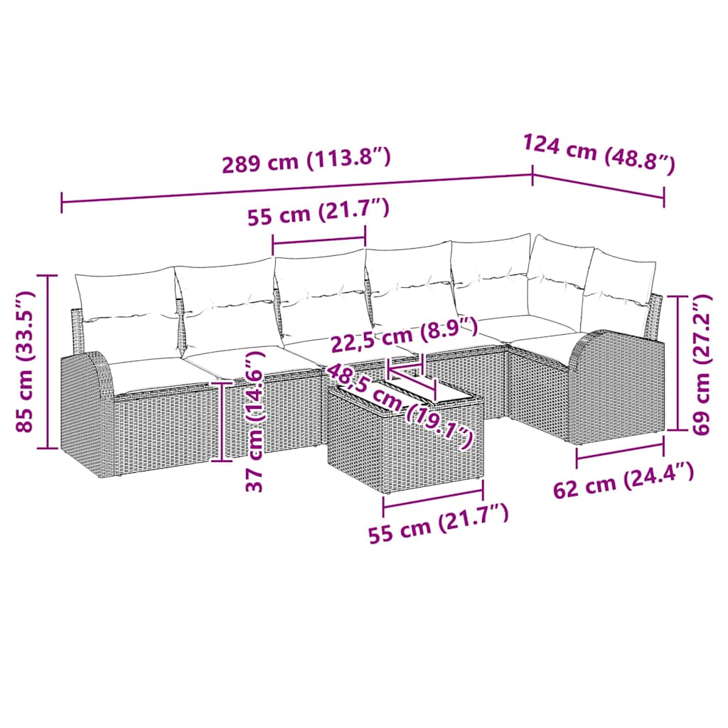 7-piece Garden Sofa Set Beige Synthetic Rattan