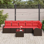 Conjunto de sofá de jardín 7 pcs Marrón ratán sintético