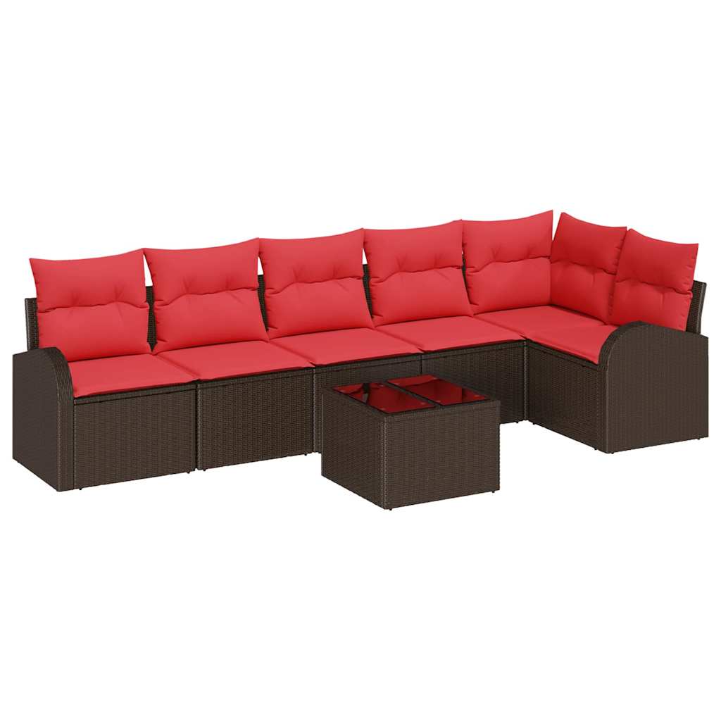 Conjunto de sofá de jardín 7 pcs Marrón ratán sintético