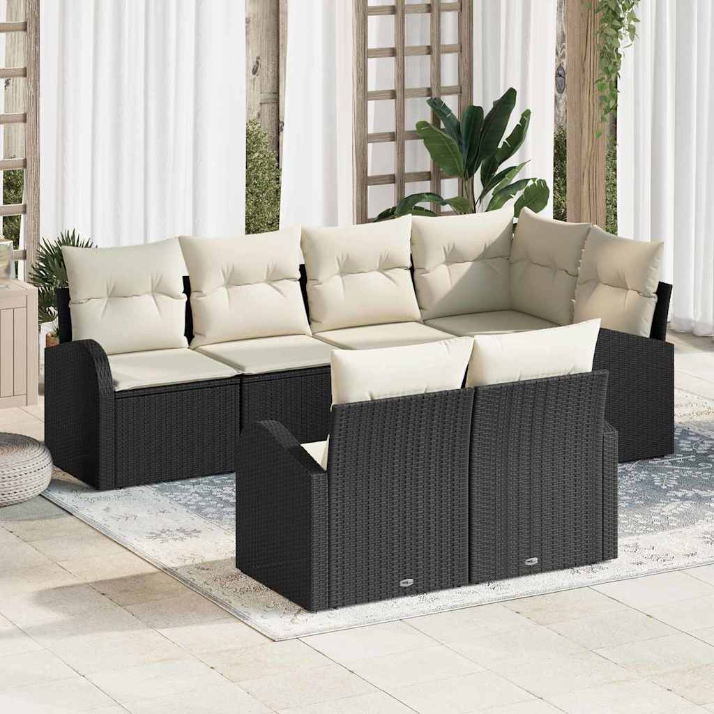 Conjunto de sofá de jardín Negro ratán sintético