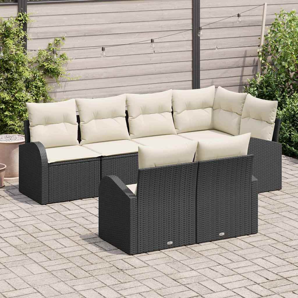 Conjunto de sofá de jardín Negro ratán sintético